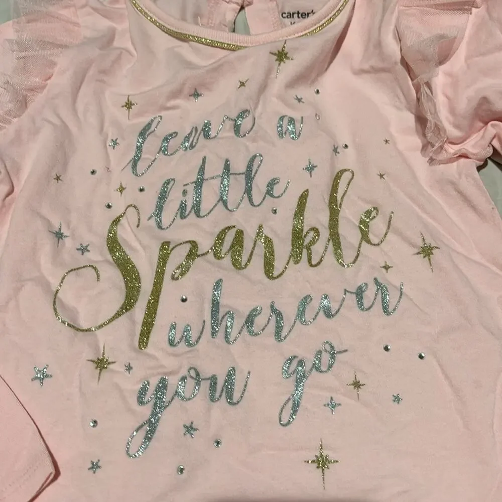 carters 6 pale pink ruffled tulle puffed sleeves leave a little sparkle t shirt